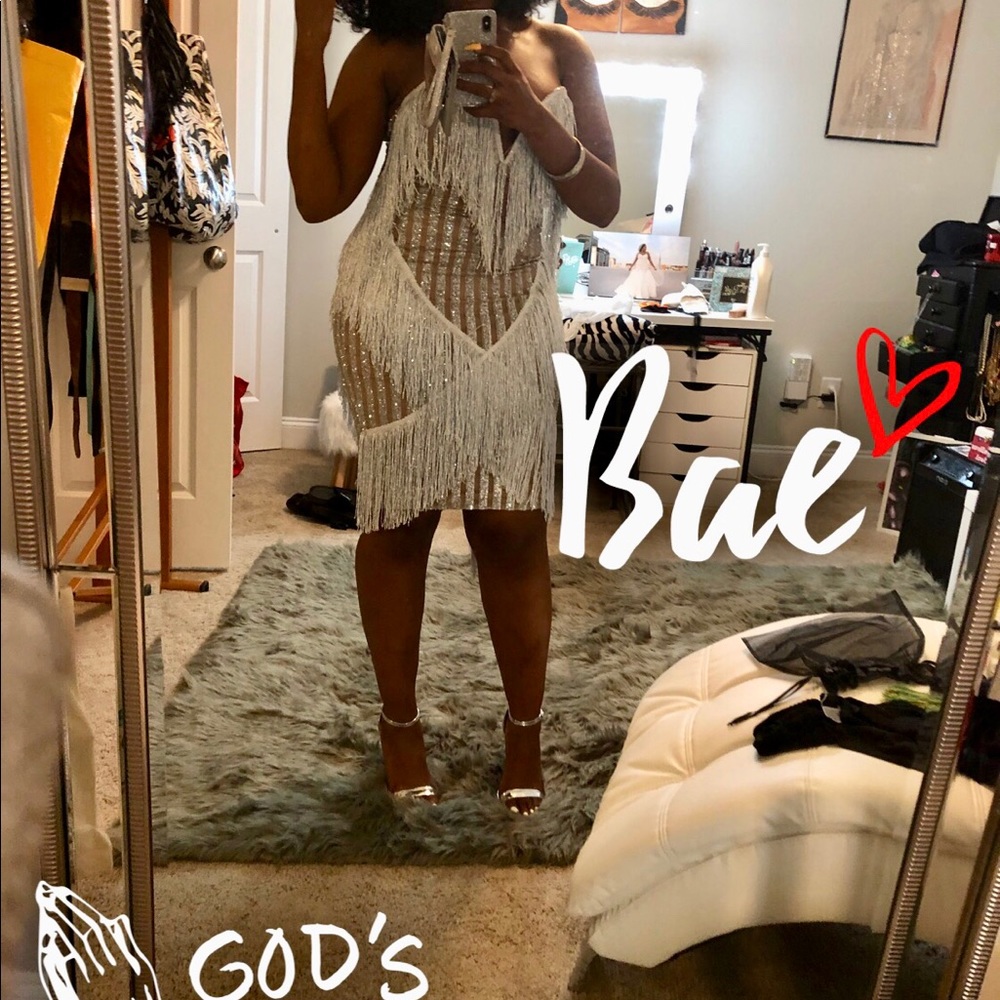 Silver and nude dress